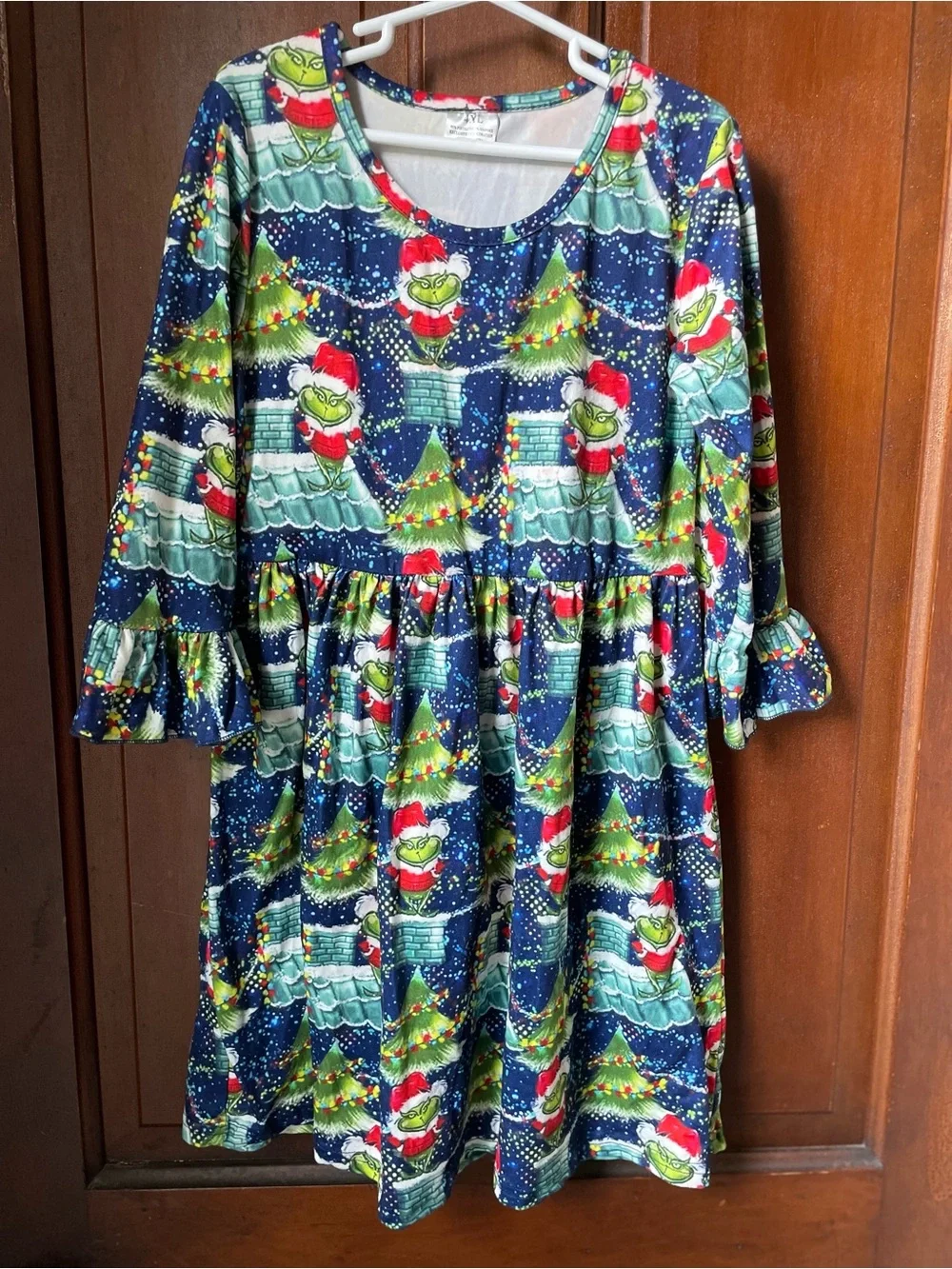 Girls size 4XL (6-7) blue Christmas Grinch dress